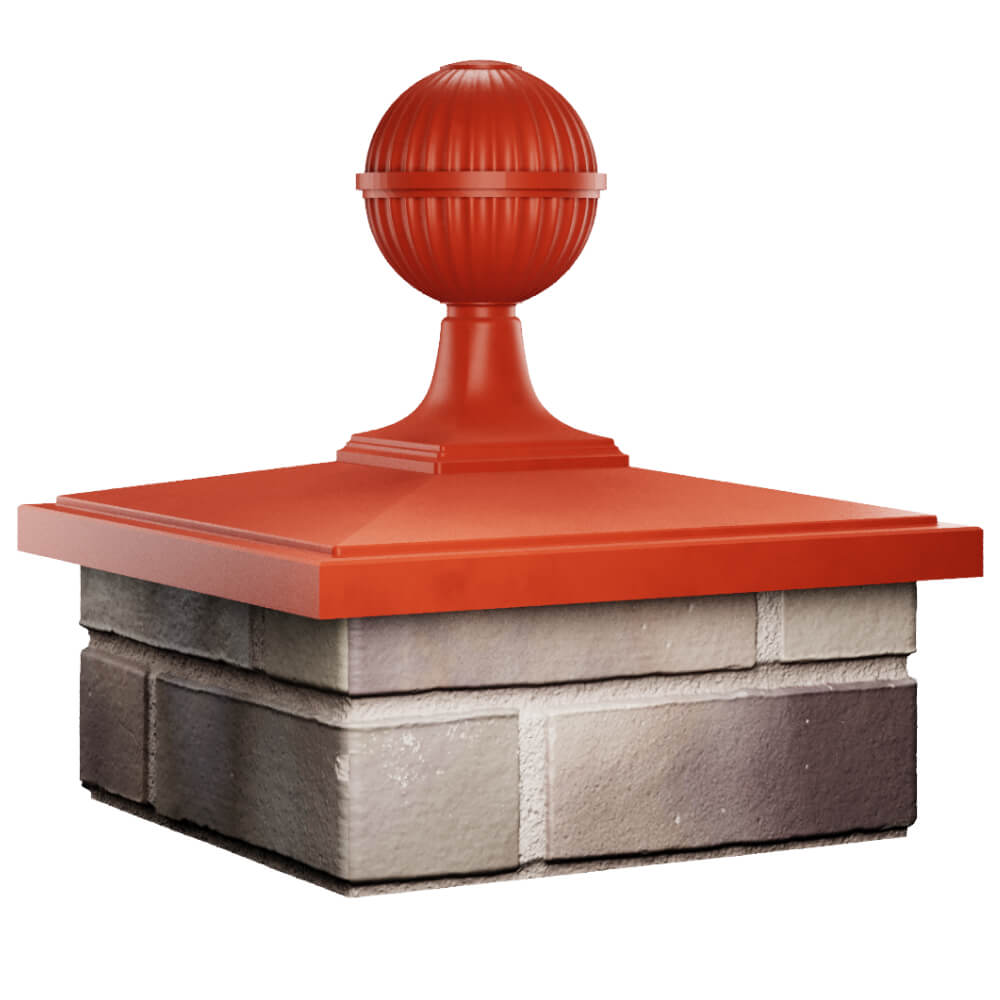Колпак Zking БонаМоно Красный с шаром на столб 1.5х1.5 кирпича (385х385, 400х400мм) в сборе в Муроме фото