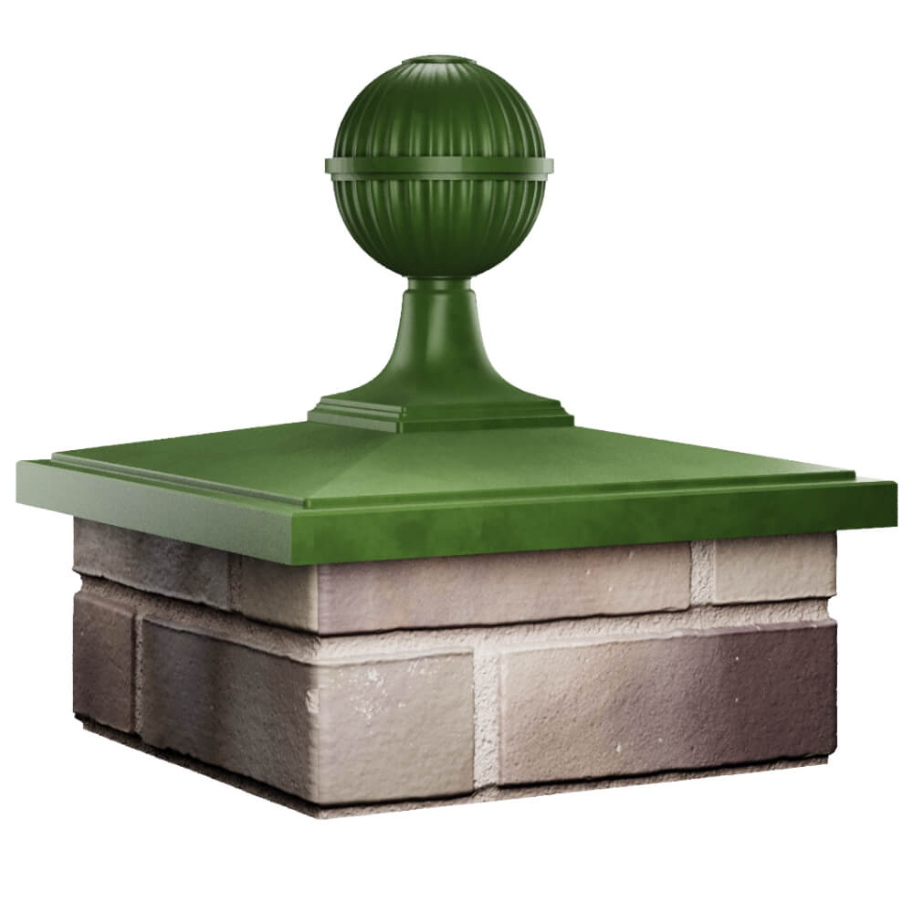 Колпак Zking БонаМоно Зеленый с шаром на столб 1.5х1.5 кирпича (385х385, 400х400мм) в сборе в Муроме фото