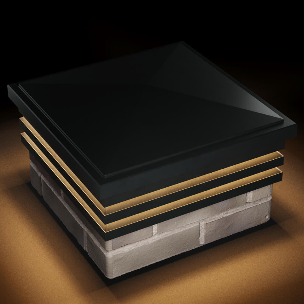 Колпак Zking Бона ХайТек Черный на столб 1.5х1.5 кирпича (385х385мм) с подсветкой в Муроме фото