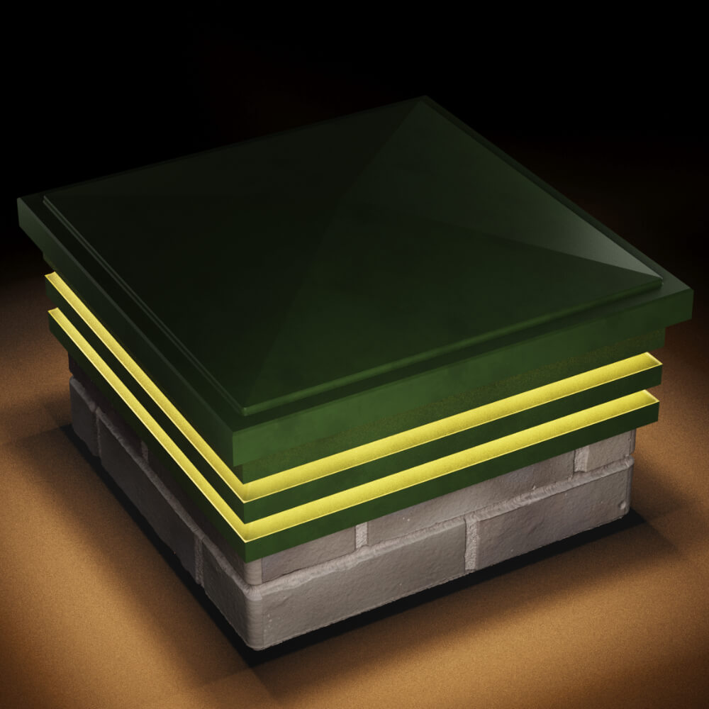 Колпак Zking Бона ХайТек Зеленый на столб 1.5х1.5 кирпича (385х385мм) с подсветкой в Муроме фото