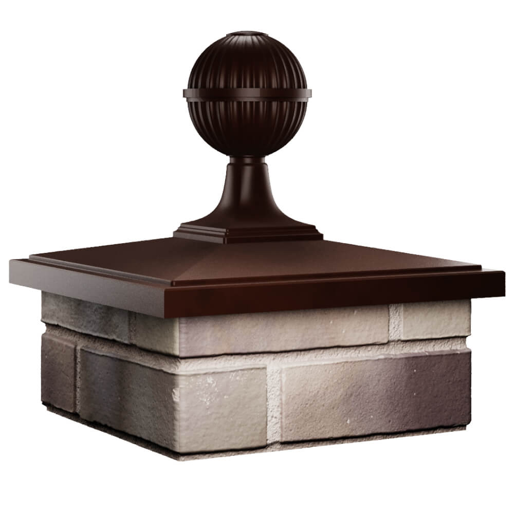Колпак Zking БонаМоно Коричневый с шаром на столб 1.5х1.5 кирпича (385х385, 400х400мм) в сборе в Муроме фото