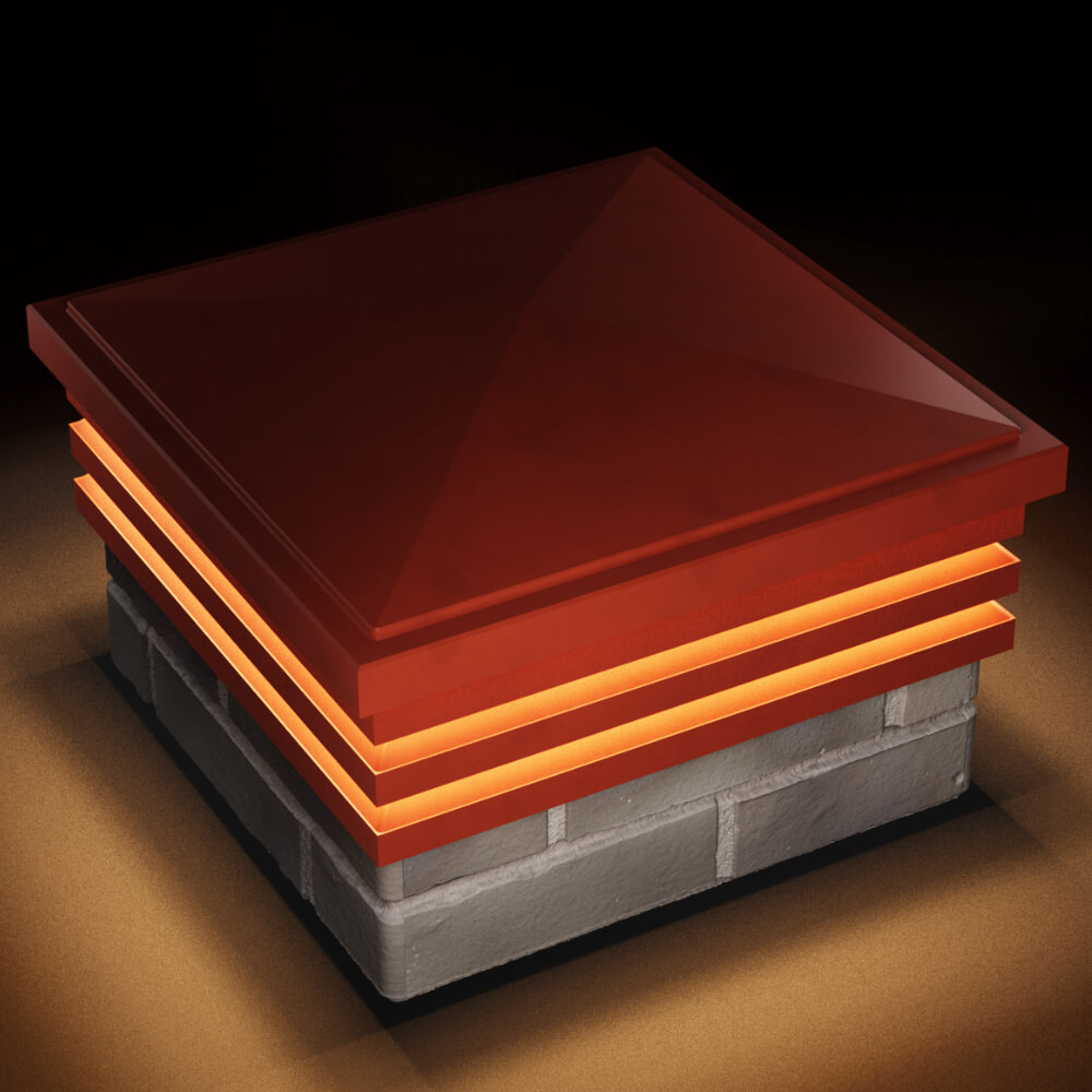 Колпак Zking Бона ХайТек Красный на столб 1.5х1.5 кирпича (385х385мм) с подсветкой в Муроме фото