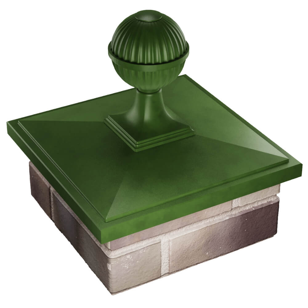 Колпак Zking БонаМоно Зеленый с шаром на столб 1.5х1.5 кирпича (385х385, 400х400мм) в сборе в Муроме фото
