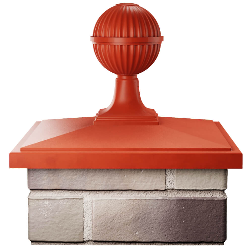 Колпак Zking БонаМоно Красный с шаром на столб 1.5х1.5 кирпича (385х385, 400х400мм) в сборе Муром фото