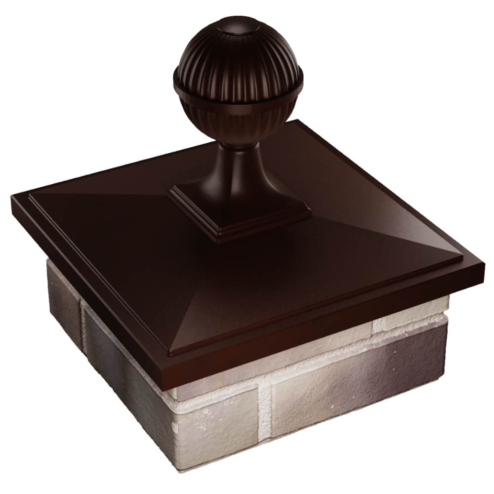 Колпак Zking БонаМоно Коричневый с шаром на столб 1.5х1.5 кирпича (385х385, 400х400мм) в сборе в Муроме фото