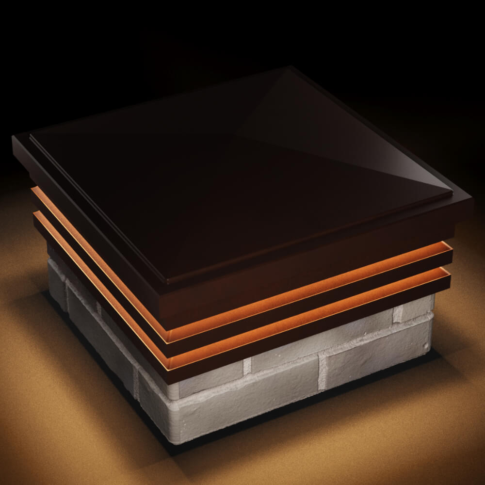 Колпак Zking Бона ХайТек Коричневый на столб 1.5х1.5 кирпича (385х385мм) с подсветкой в Муроме фото