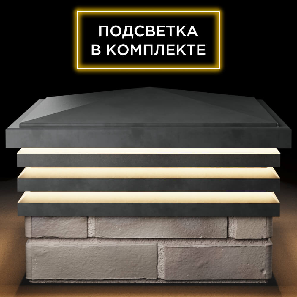 Колпак Zking Бона ХайТек Серый на столб 1.5х1.5 кирпича (385х385мм) с подсветкой Муром фото
