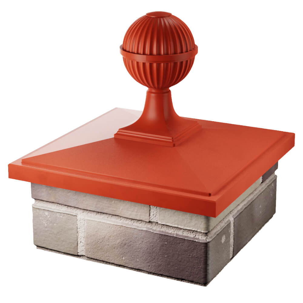 Колпак Zking БонаМоно Красный с шаром на столб 1.5х1.5 кирпича (385х385, 400х400мм) в сборе в Муроме фото