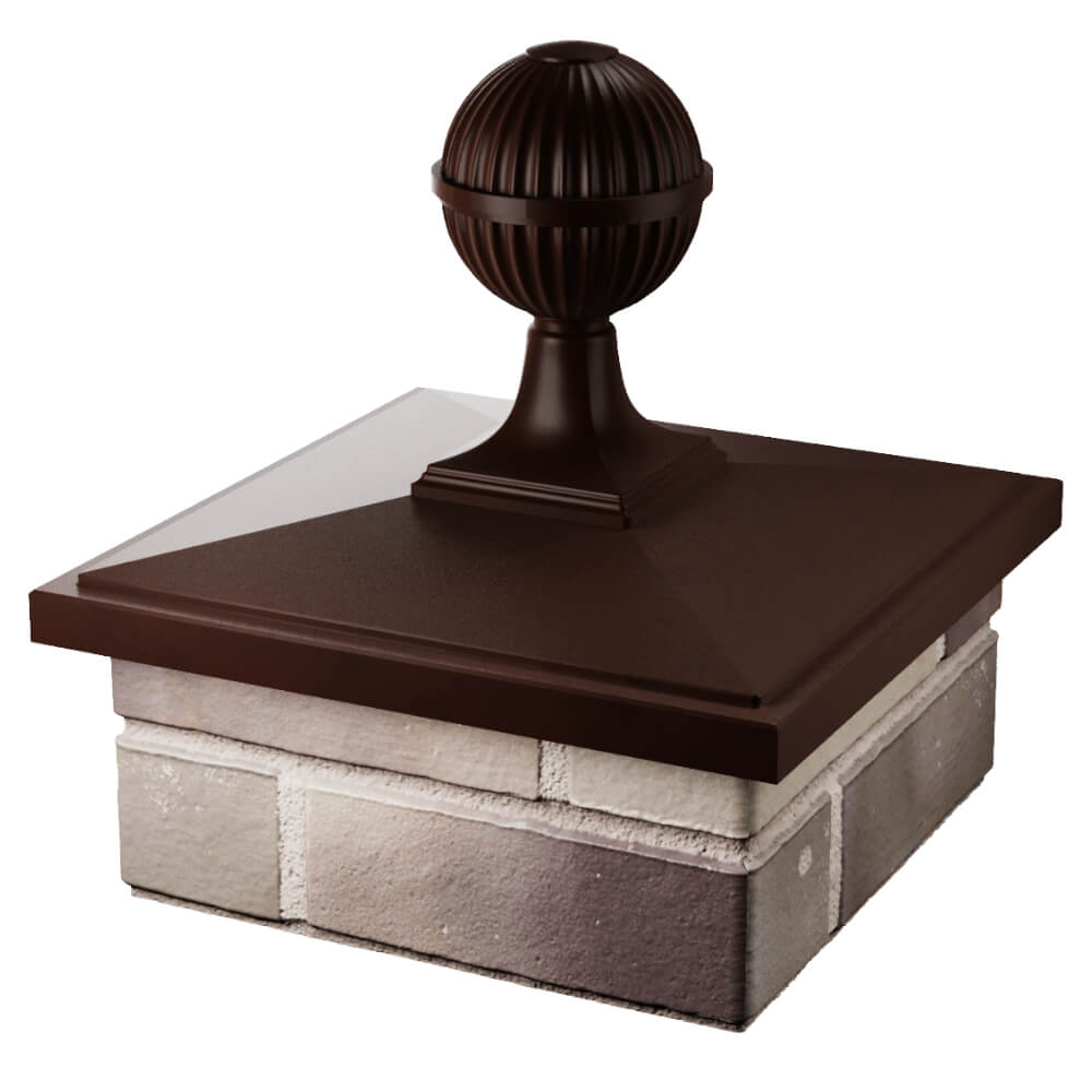 Колпак Zking БонаМоно Коричневый с шаром на столб 1.5х1.5 кирпича (385х385, 400х400мм) в сборе в Муроме фото