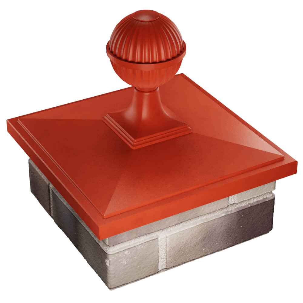 Колпак Zking БонаМоно Красный с шаром на столб 1.5х1.5 кирпича (385х385, 400х400мм) в сборе в Муроме фото