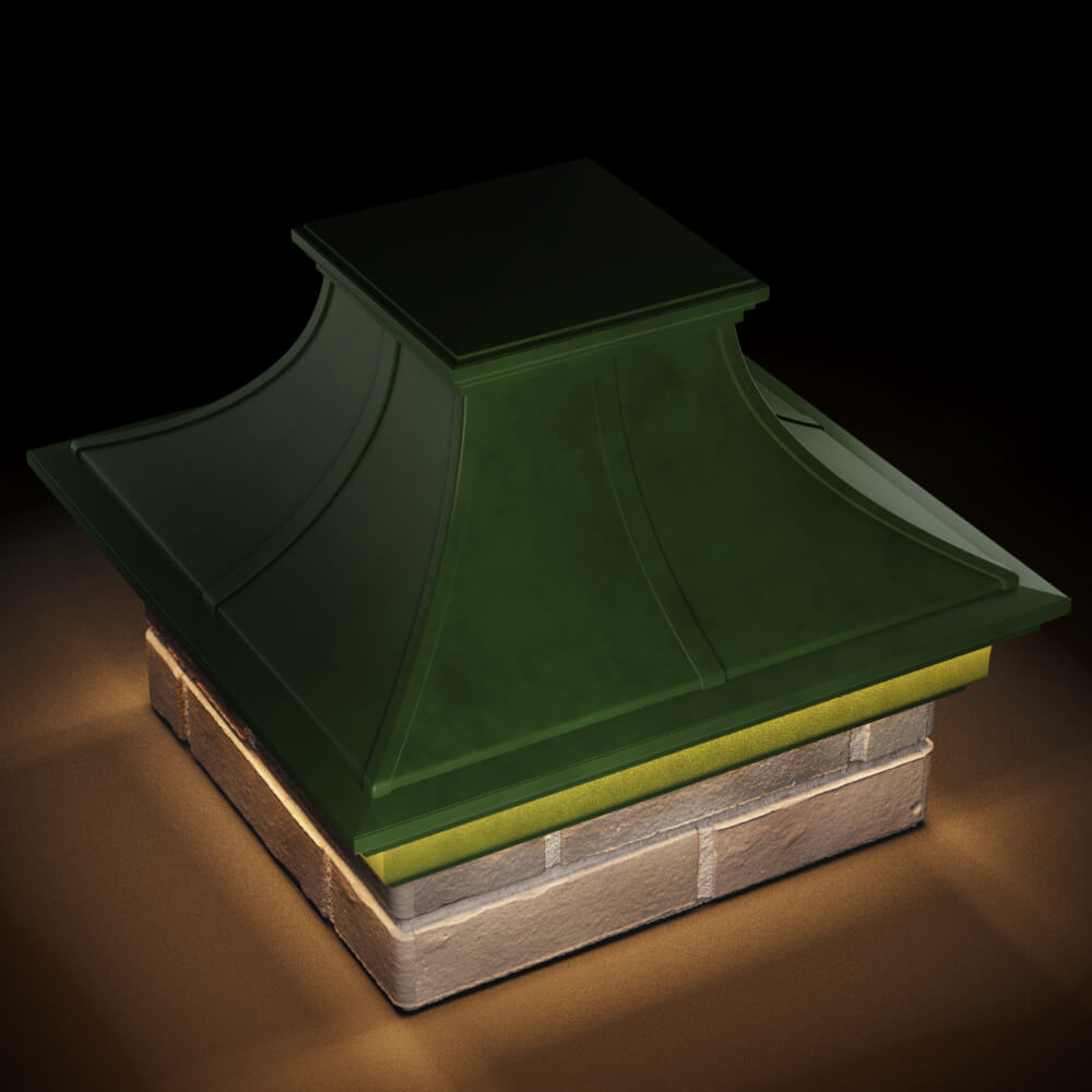 Колпак Zking Монблан Премиум Зеленый на столб 1.5х1.5 кирпича (385х385мм) с подсветкой в Муроме фото